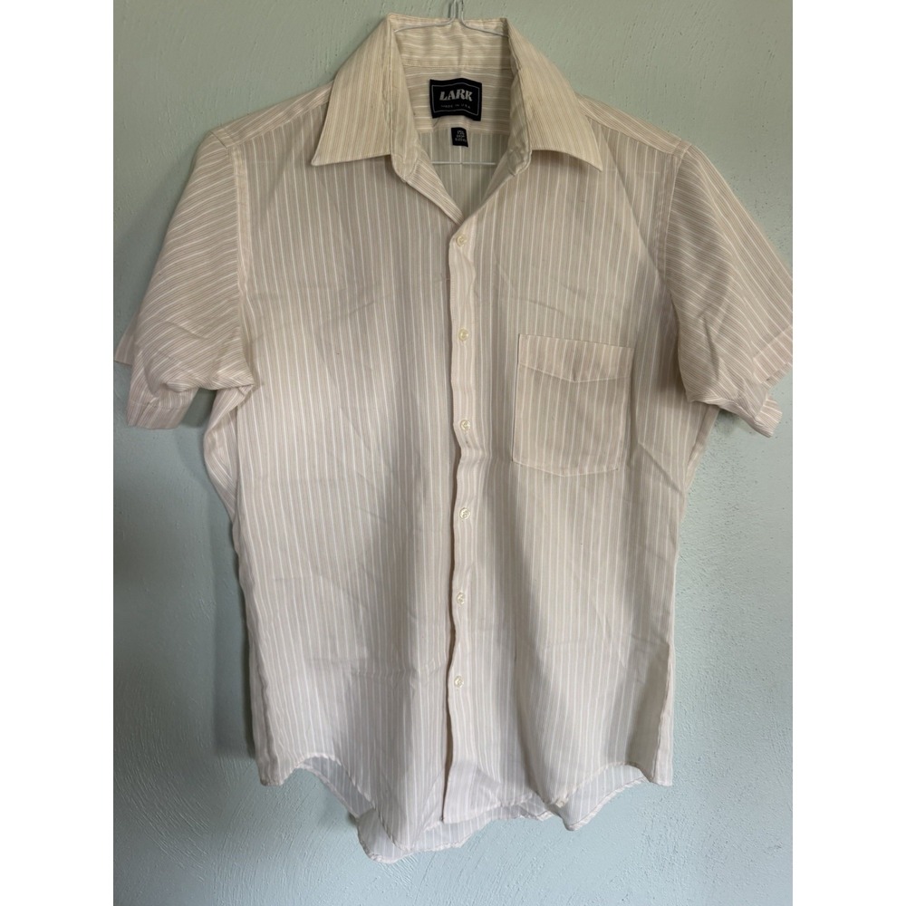 vintage LARK striped short-sleeve button-down shirt vertical pinstripes 15 1/2